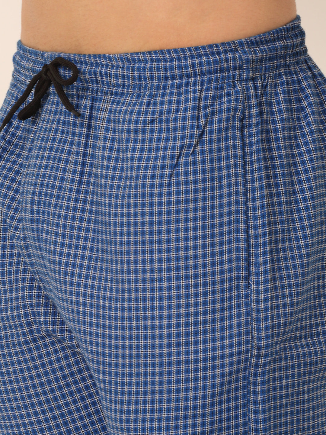 Jainish Men's Checked Cotton Track Pants - Blue - Swadesiicart