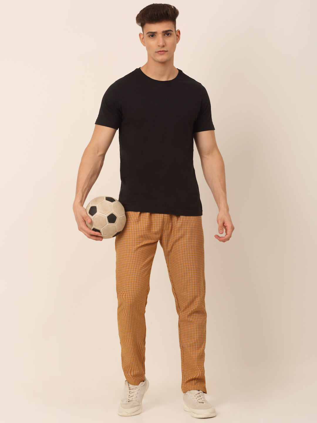 Jainish Men's Checked Cotton Track Pants - Mustard - Swadesiicart