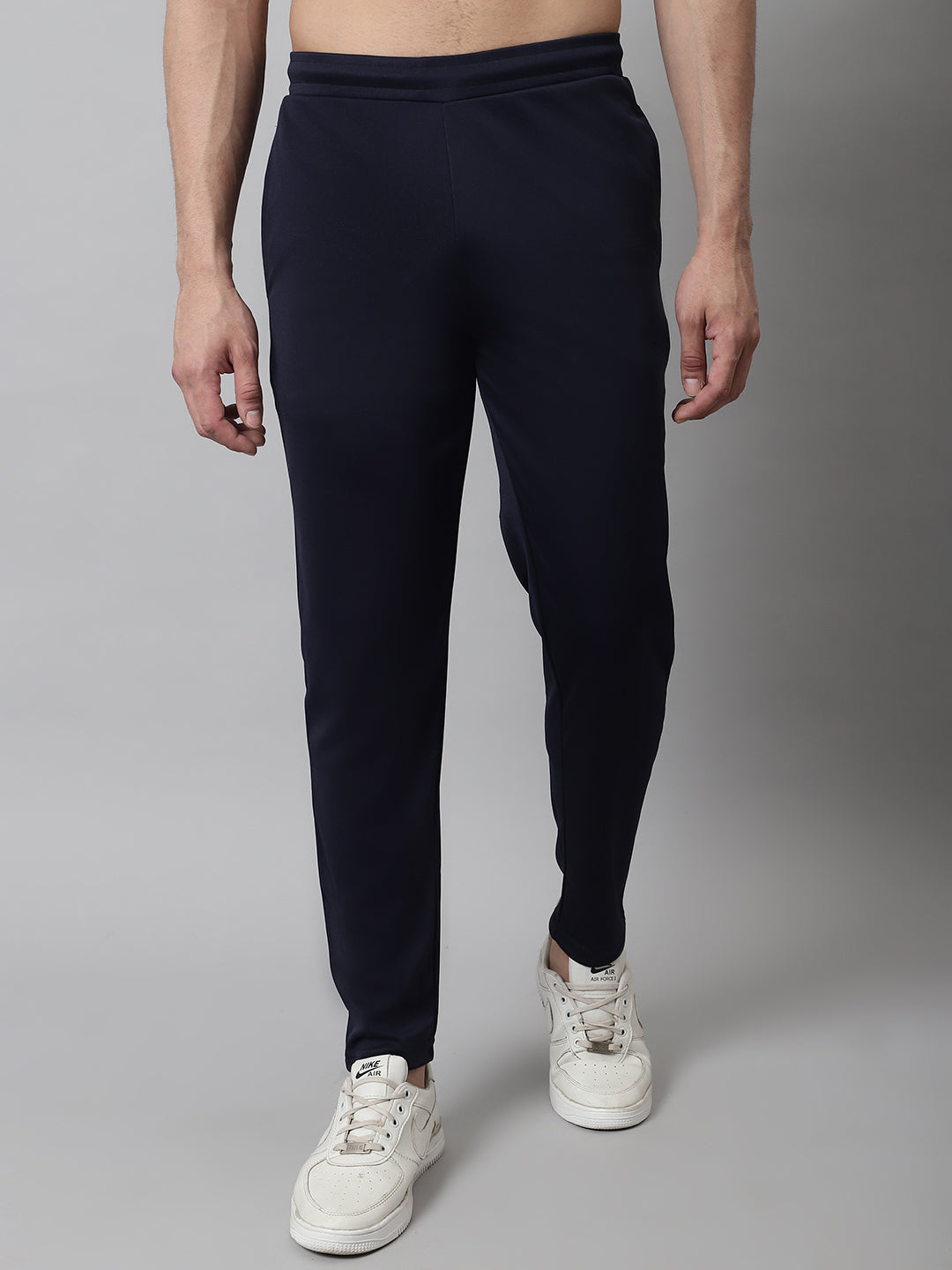 Jainish Men's Navy Blue Solid Streachable Lycra Trackpants - Swadesiicart
