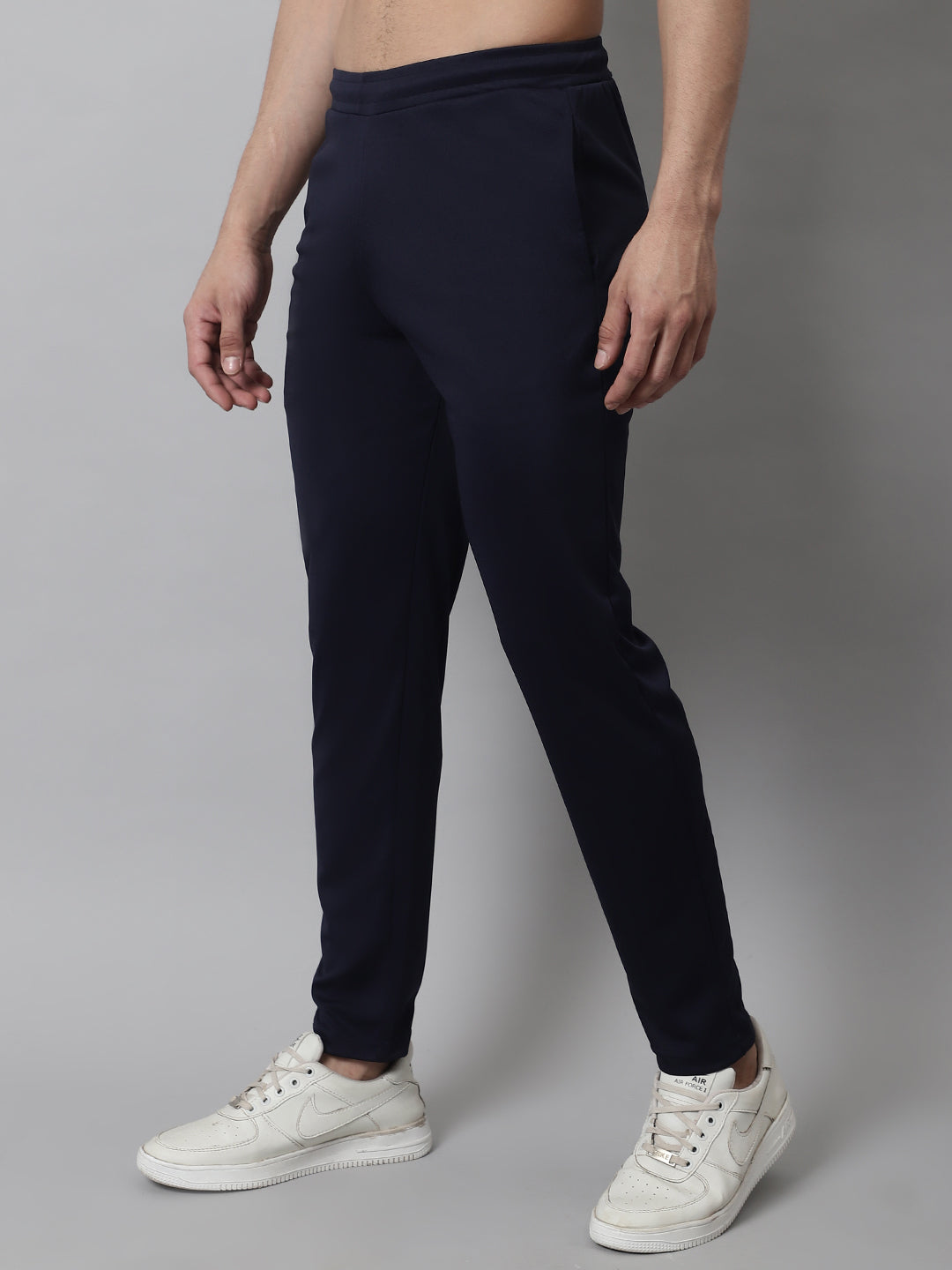 Jainish Men's Navy Blue Solid Streachable Lycra Trackpants - Swadesiicart