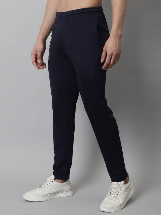 Jainish Men's Navy Blue Solid Streachable Lycra Trackpants - Swadesiicart