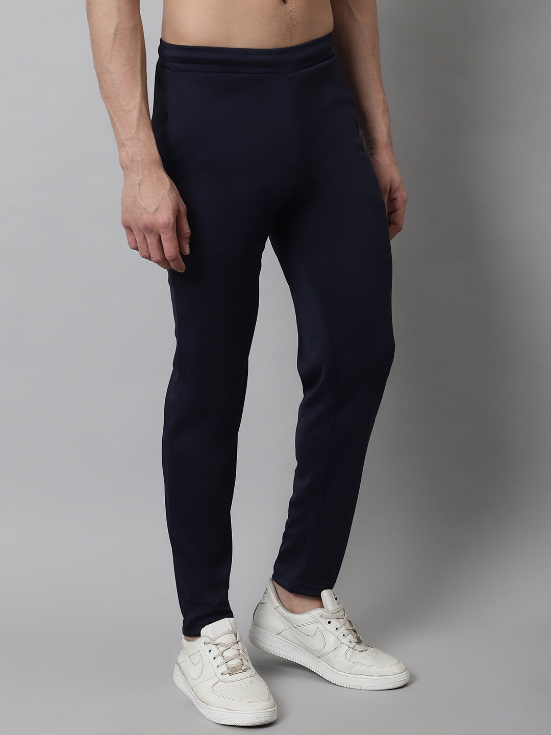 Jainish Men's Navy Blue Solid Streachable Lycra Trackpants - Swadesiicart