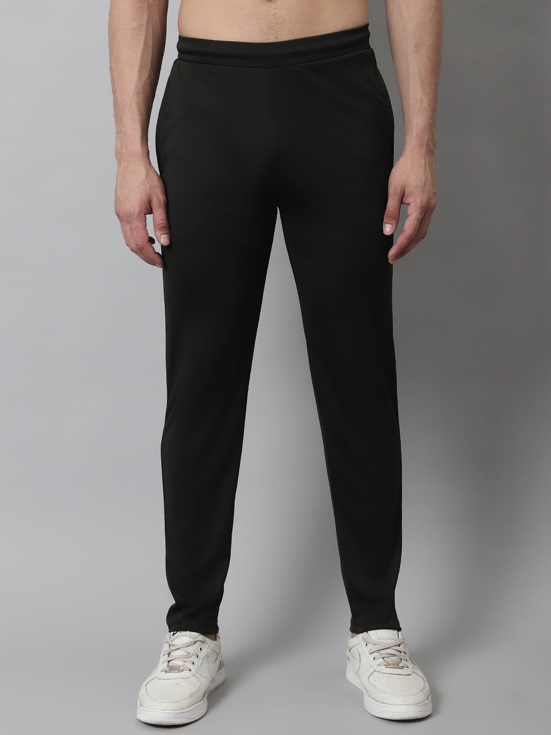 Jainish Men's Olive Solid Streachable Lycra Trackpants - Swadesiicart