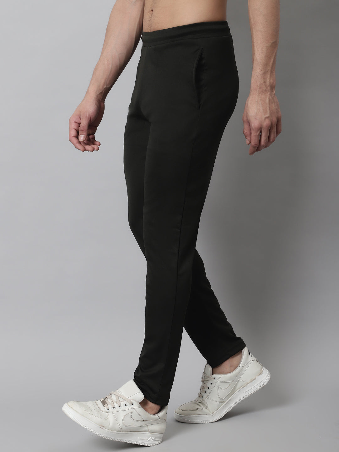 Jainish Men's Olive Solid Streachable Lycra Trackpants - Swadesiicart