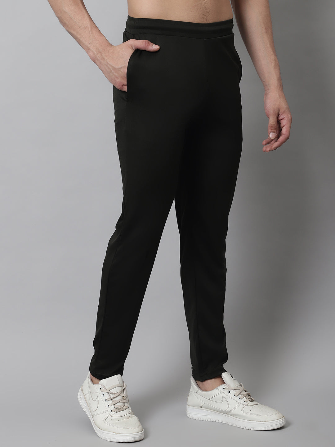 Jainish Men's Olive Solid Streachable Lycra Trackpants - Swadesiicart