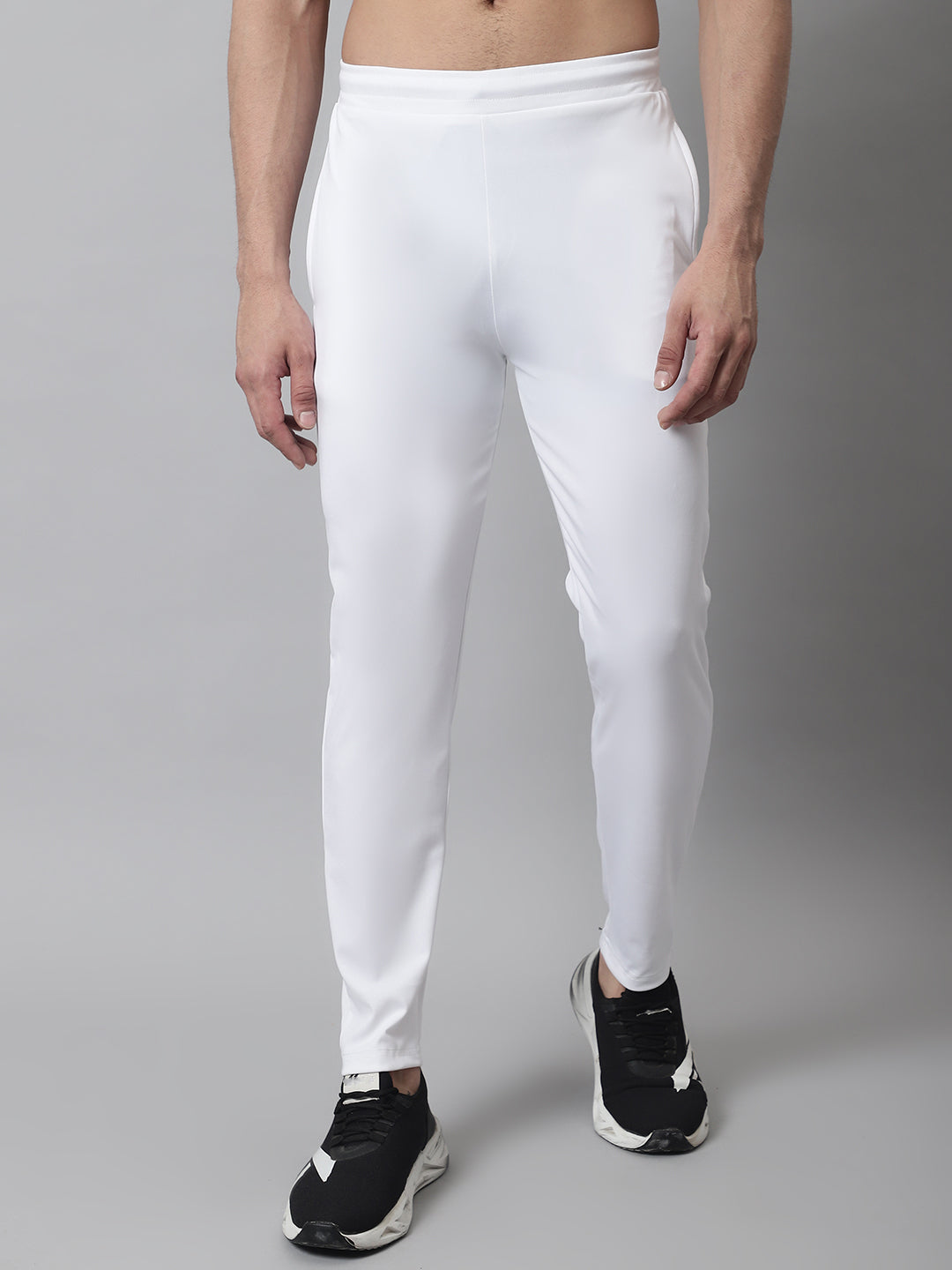 Jainish Men's White Solid Streachable Lycra Trackpants - Swadesiicart