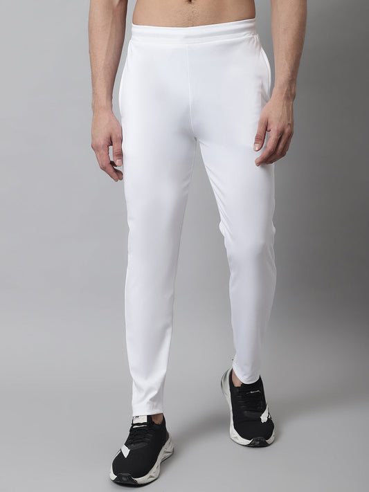 Jainish Men's White Solid Streachable Lycra Trackpants - Swadesiicart