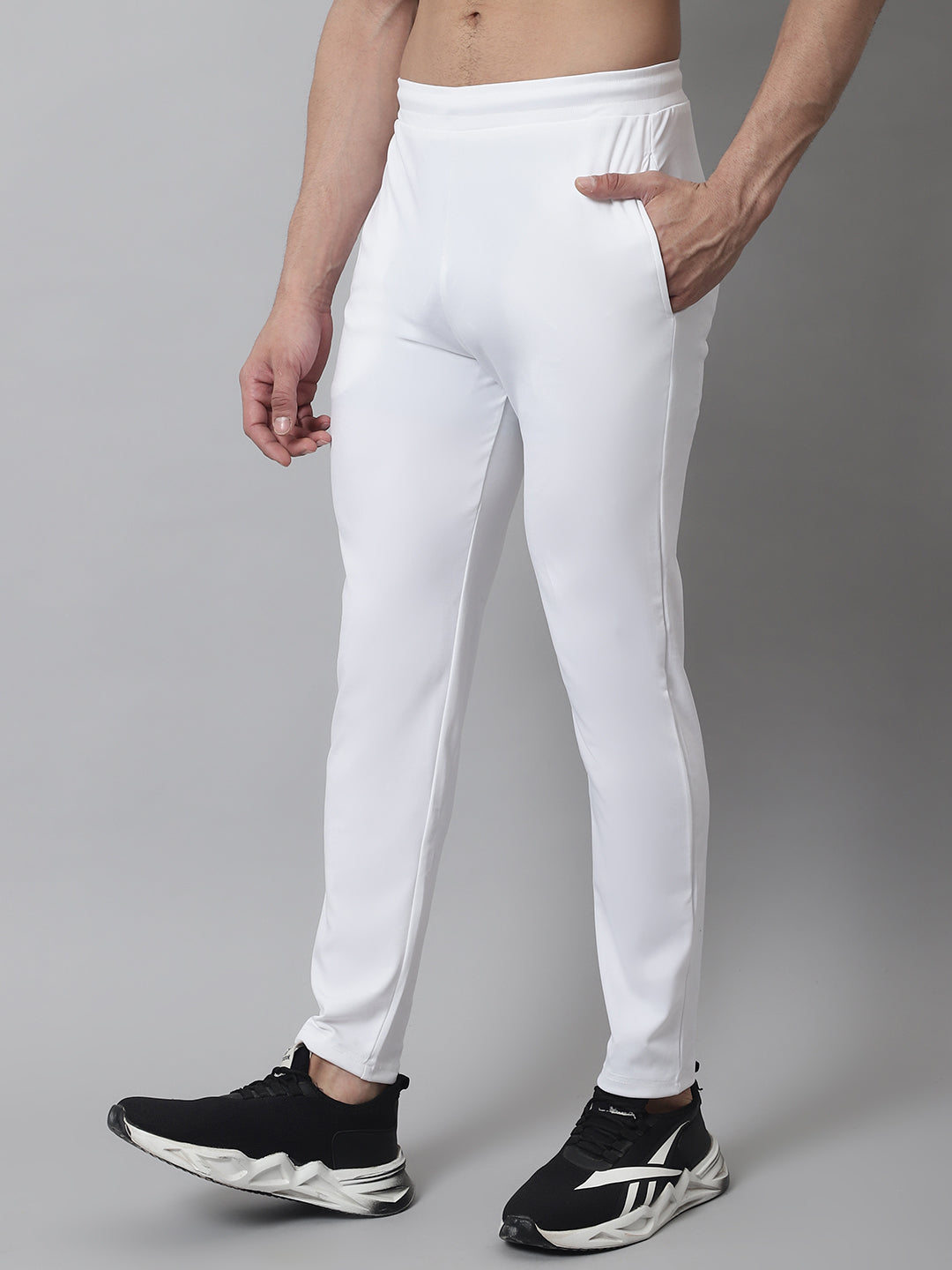 Jainish Men's White Solid Streachable Lycra Trackpants - Swadesiicart