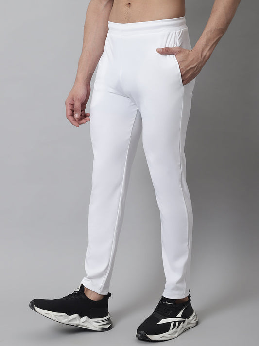 Jainish Men's White Solid Streachable Lycra Trackpants - Swadesiicart
