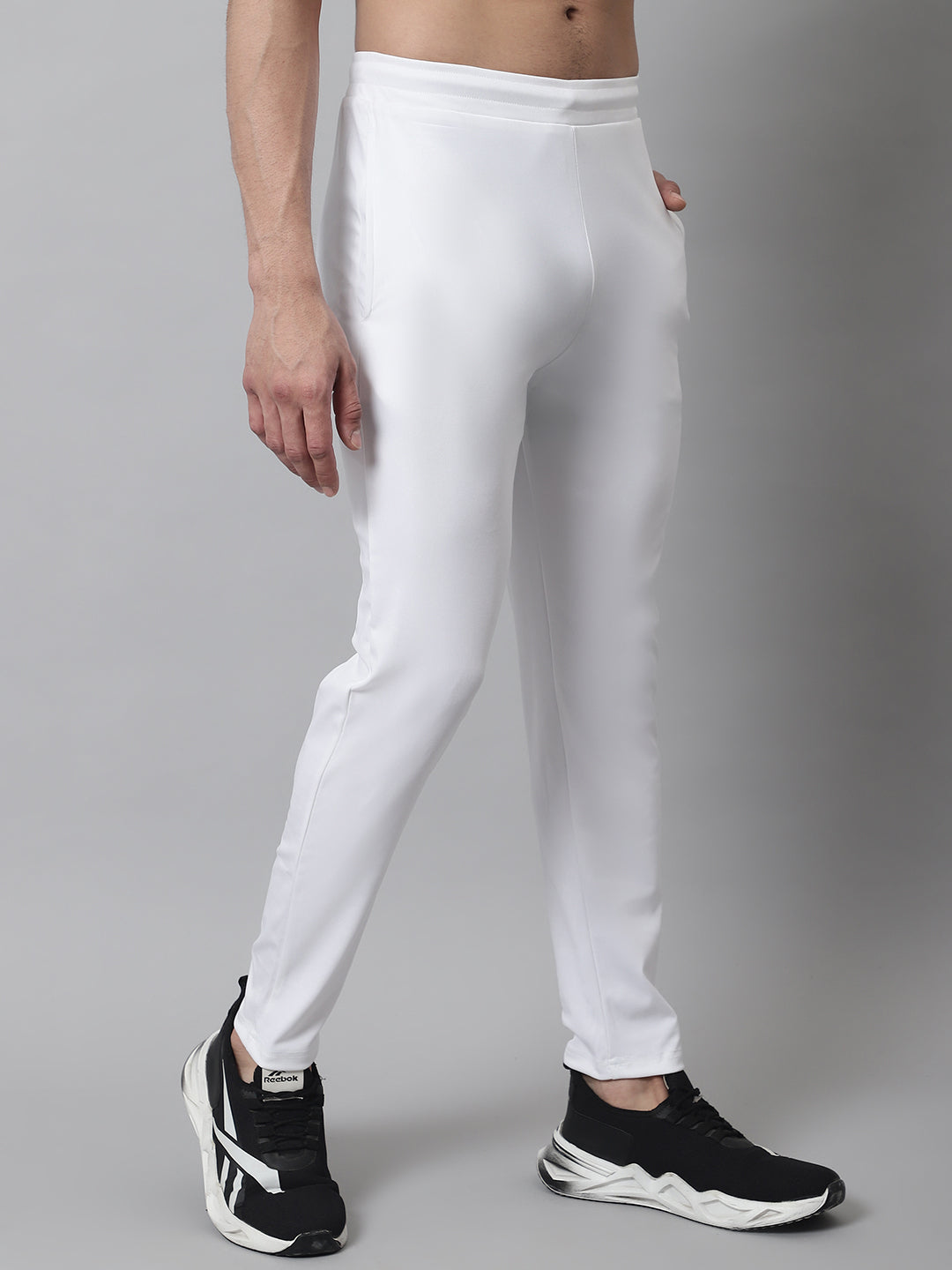 Jainish Men's White Solid Streachable Lycra Trackpants - Swadesiicart