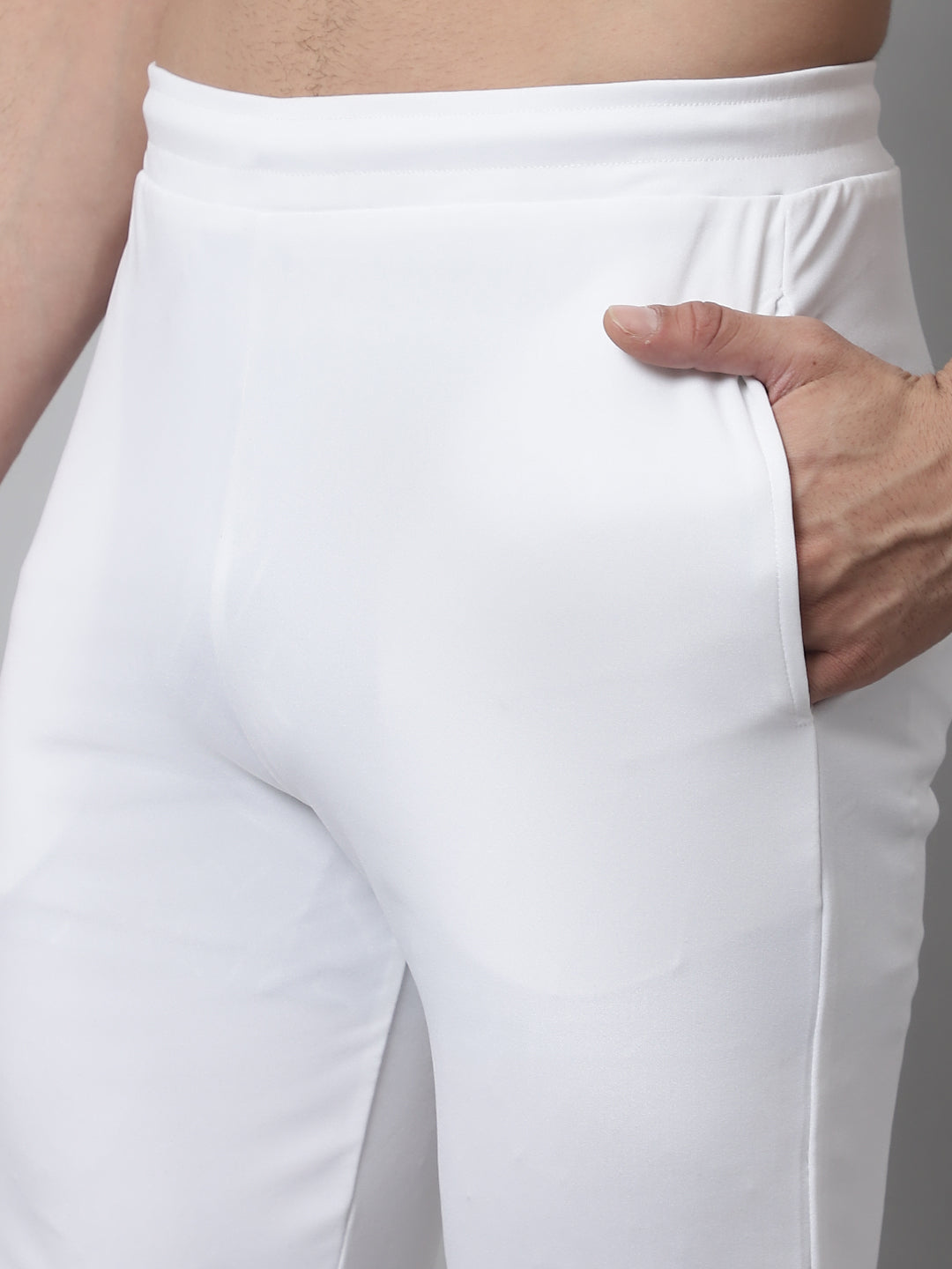Jainish Men's White Solid Streachable Lycra Trackpants - Swadesiicart