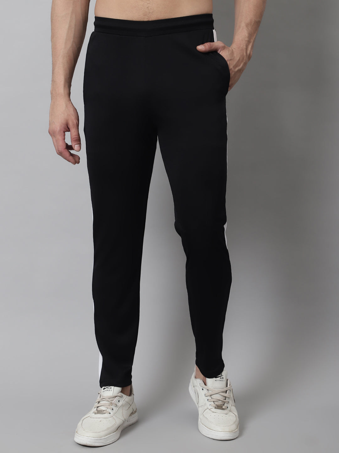 Jainish Men's Black and White Striped Streachable Lycra Trackpants - Swadesiicart