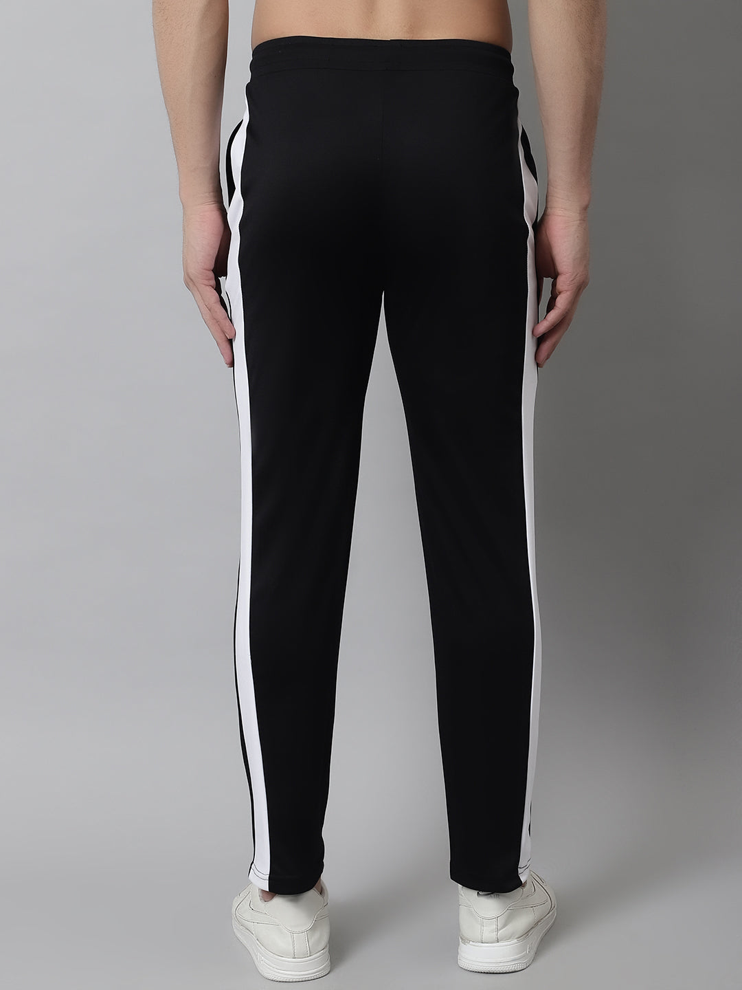 Jainish Men's Black and White Striped Streachable Lycra Trackpants - Swadesiicart