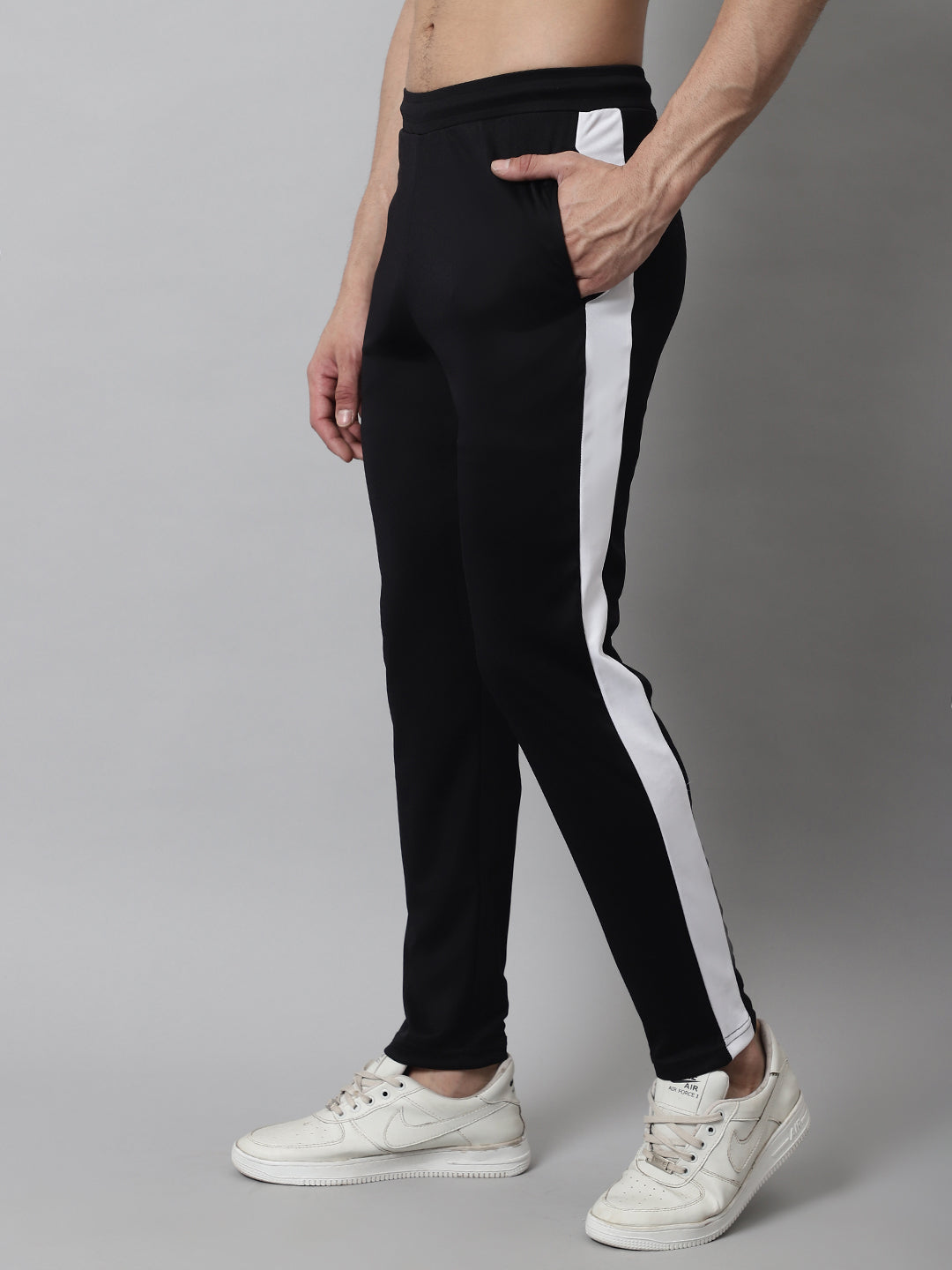Jainish Men's Black and White Striped Streachable Lycra Trackpants - Swadesiicart