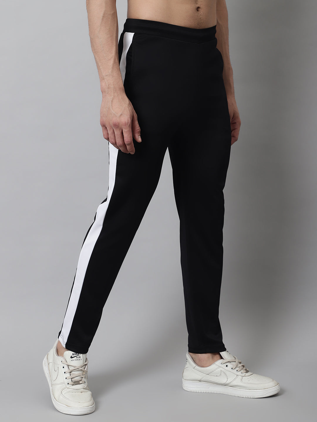 Jainish Men's Black and White Striped Streachable Lycra Trackpants - Swadesiicart