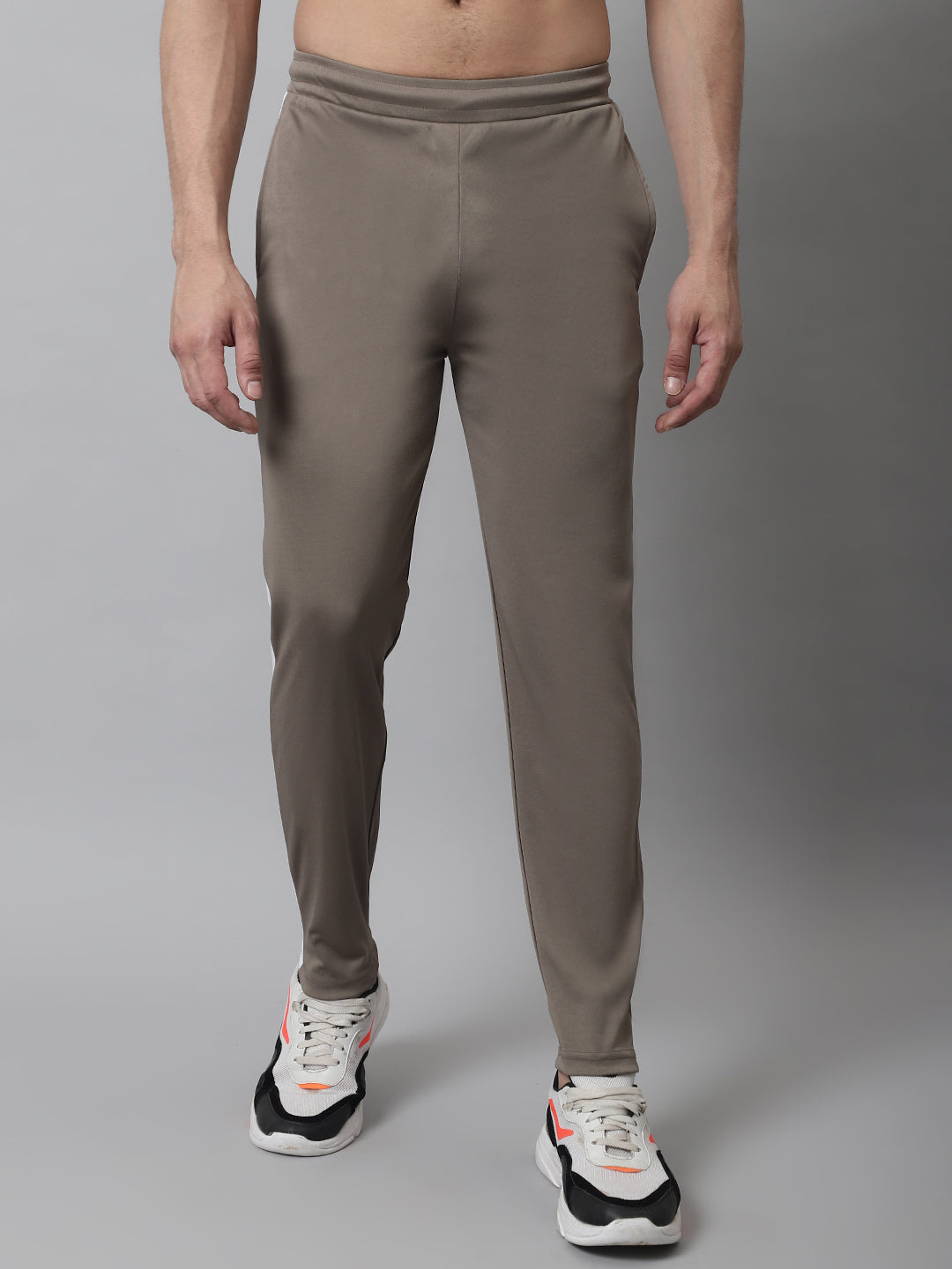 Jainish Men's Brown and White Striped Streachable Lycra Trackpants - Swadesiicart