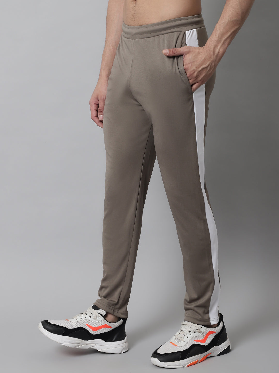 Jainish Men's Brown and White Striped Streachable Lycra Trackpants - Swadesiicart