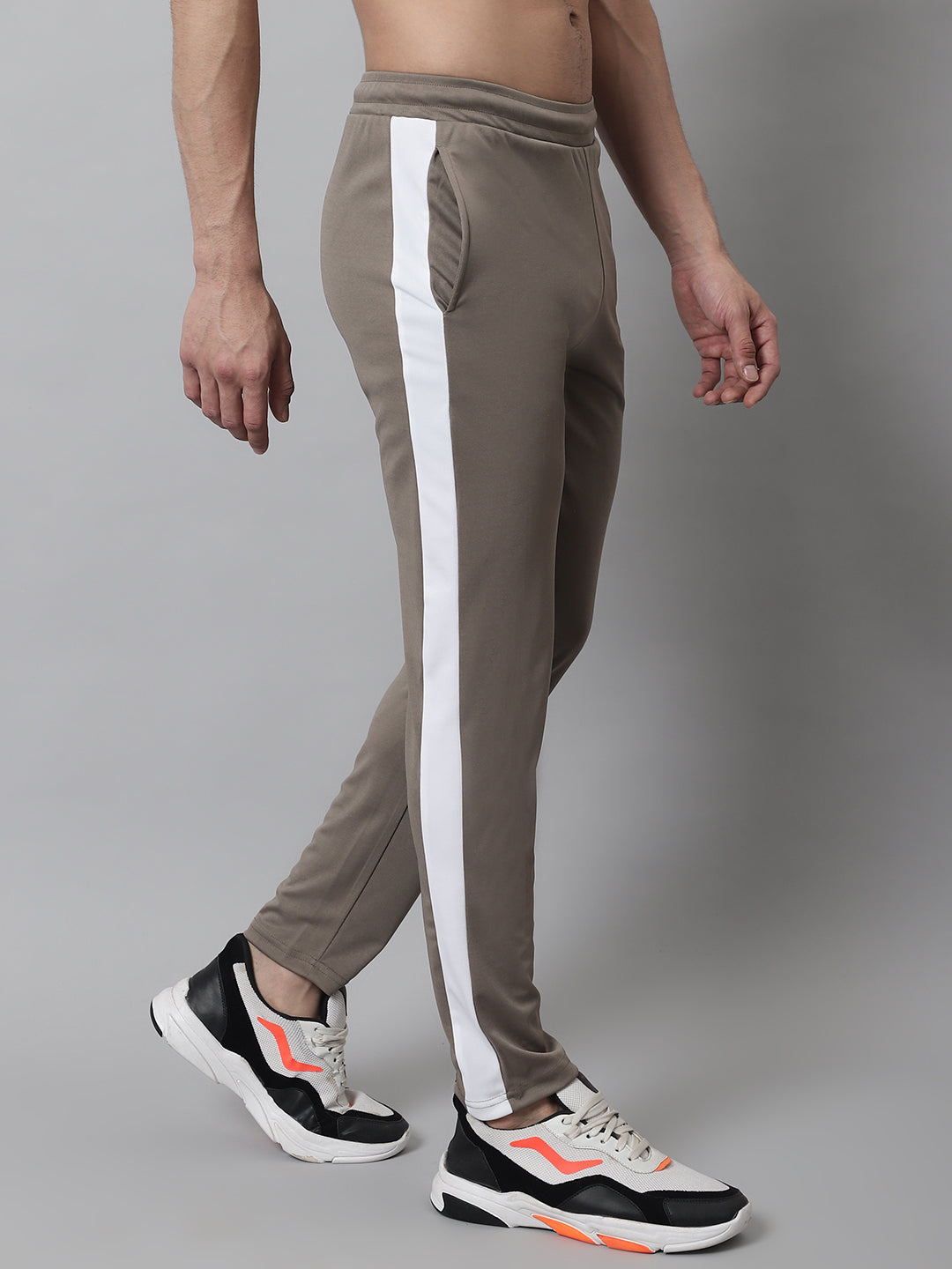 Jainish Men's Brown and White Striped Streachable Lycra Trackpants - Swadesiicart