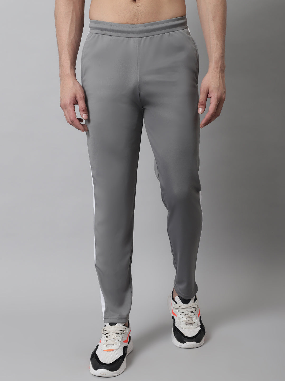 Jainish Men's Grey and White Striped Streachable Lycra Trackpants - Swadesiicart