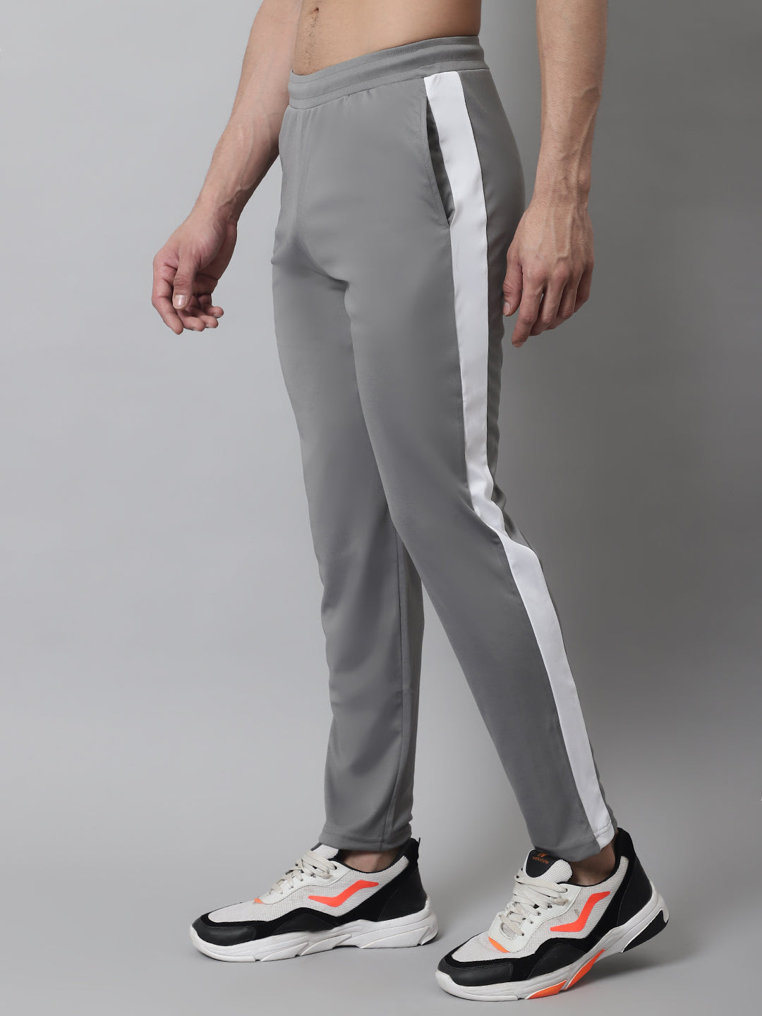 Jainish Men's Grey and White Striped Streachable Lycra Trackpants - Swadesiicart