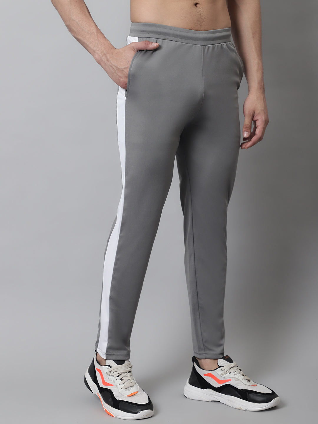 Jainish Men's Grey and White Striped Streachable Lycra Trackpants - Swadesiicart