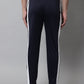 Jainish Men's Navy Blue and White Striped Streachable Lycra Trackpants - Swadesiicart