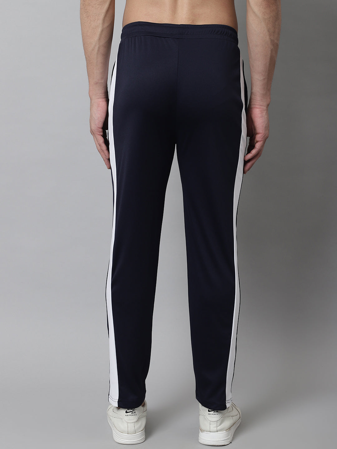Jainish Men's Navy Blue and White Striped Streachable Lycra Trackpants - Swadesiicart