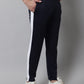 Jainish Men's Navy Blue and White Striped Streachable Lycra Trackpants - Swadesiicart