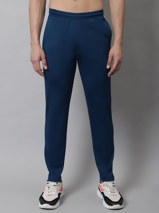Jainish Men's Peacock Blue and White Striped Streachable Lycra Trackpants - Swadesiicart
