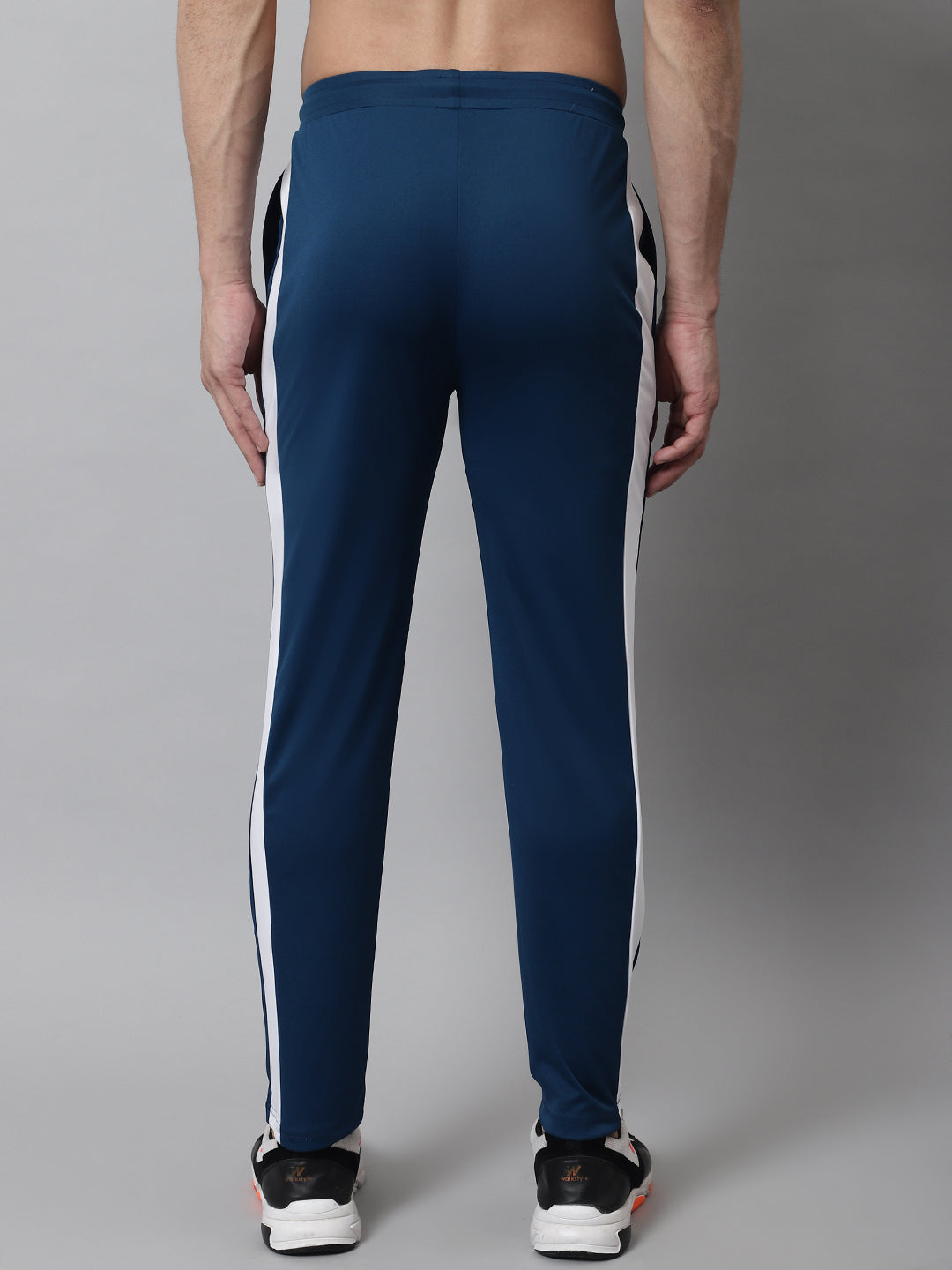 Jainish Men's Peacock Blue and White Striped Streachable Lycra Trackpants - Swadesiicart