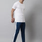 Jainish Men's Peacock Blue and White Striped Streachable Lycra Trackpants - Swadesiicart
