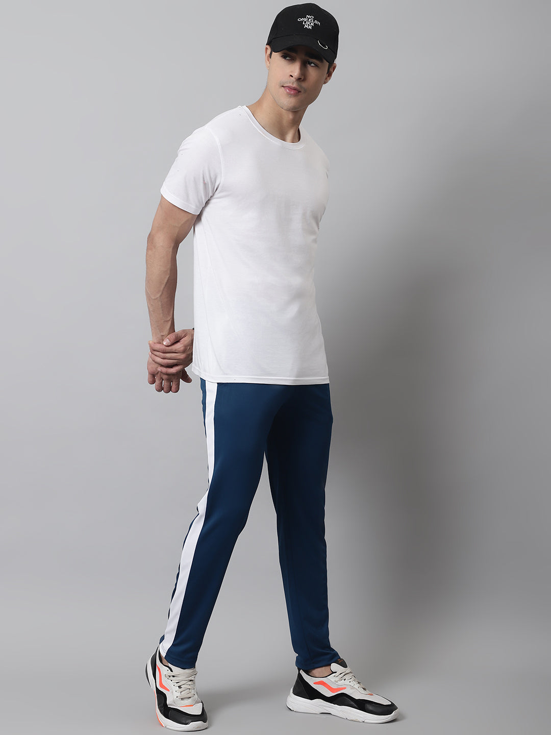 Jainish Men's Peacock Blue and White Striped Streachable Lycra Trackpants - Swadesiicart