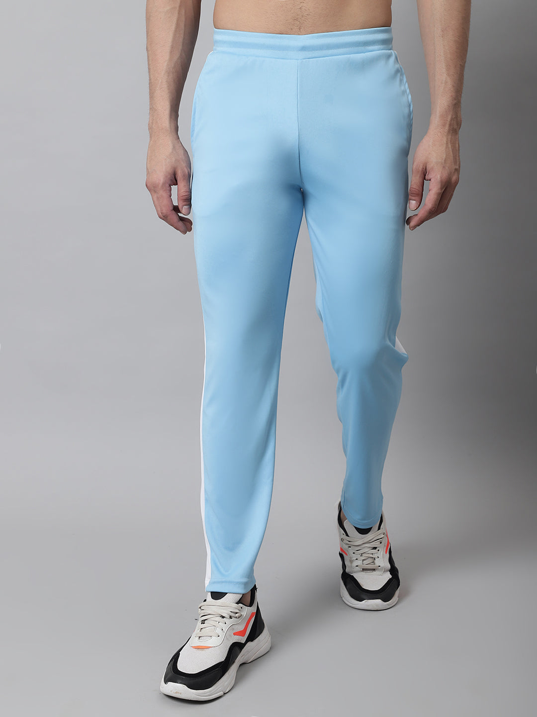 Jainish Men's Sky Blue and White Striped Streachable Lycra Trackpants - Swadesiicart