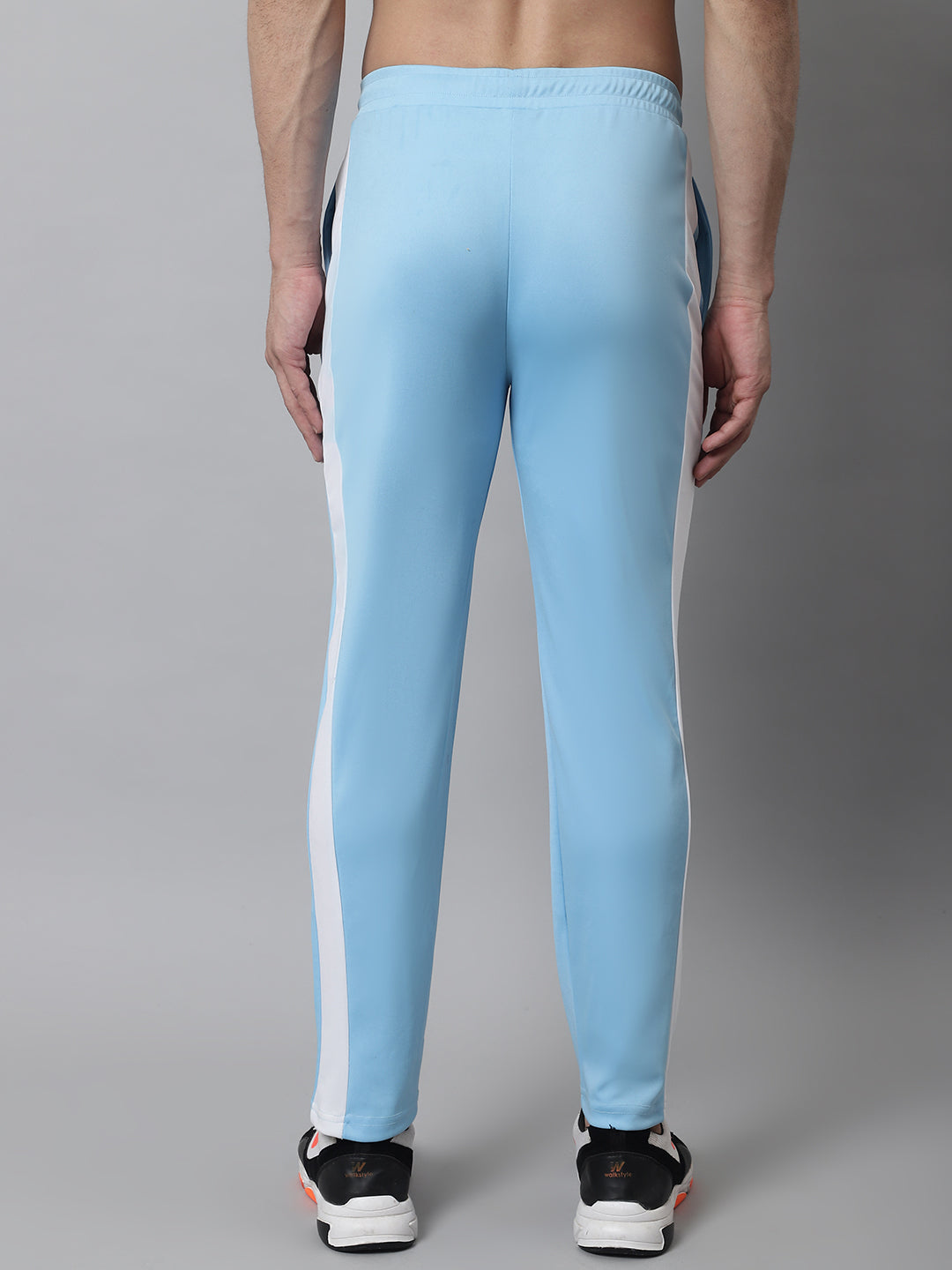 Jainish Men's Sky Blue and White Striped Streachable Lycra Trackpants - Swadesiicart