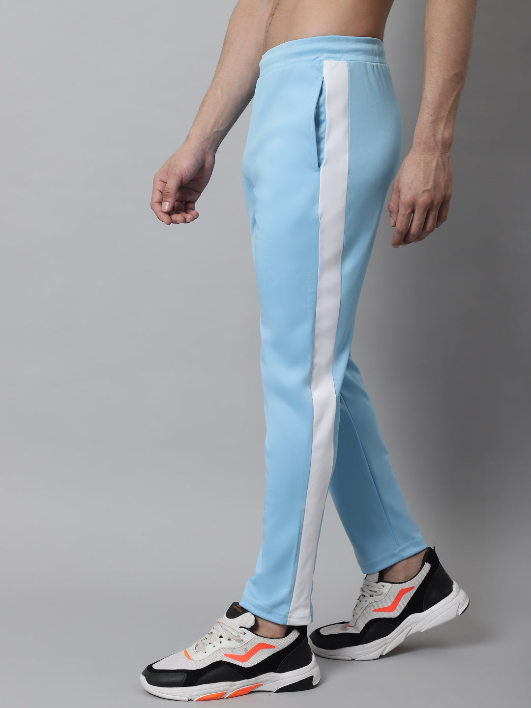 Jainish Men's Sky Blue and White Striped Streachable Lycra Trackpants - Swadesiicart