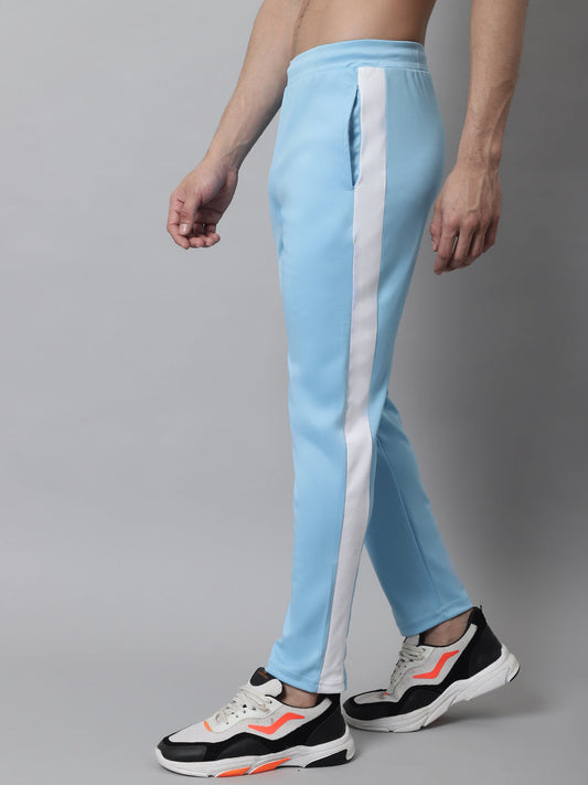 Jainish Men's Sky Blue and White Striped Streachable Lycra Trackpants - Swadesiicart