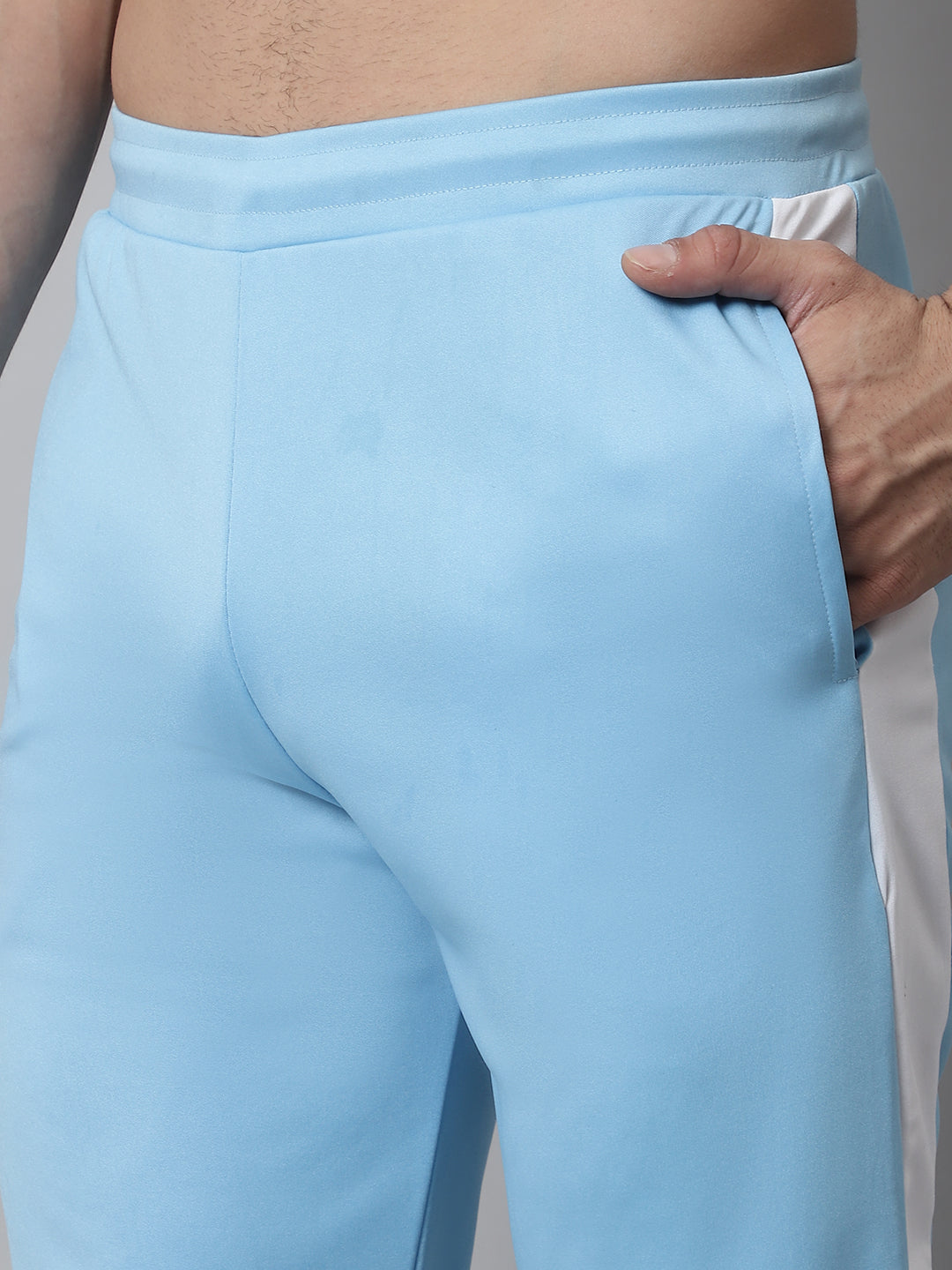 Jainish Men's Sky Blue and White Striped Streachable Lycra Trackpants - Swadesiicart