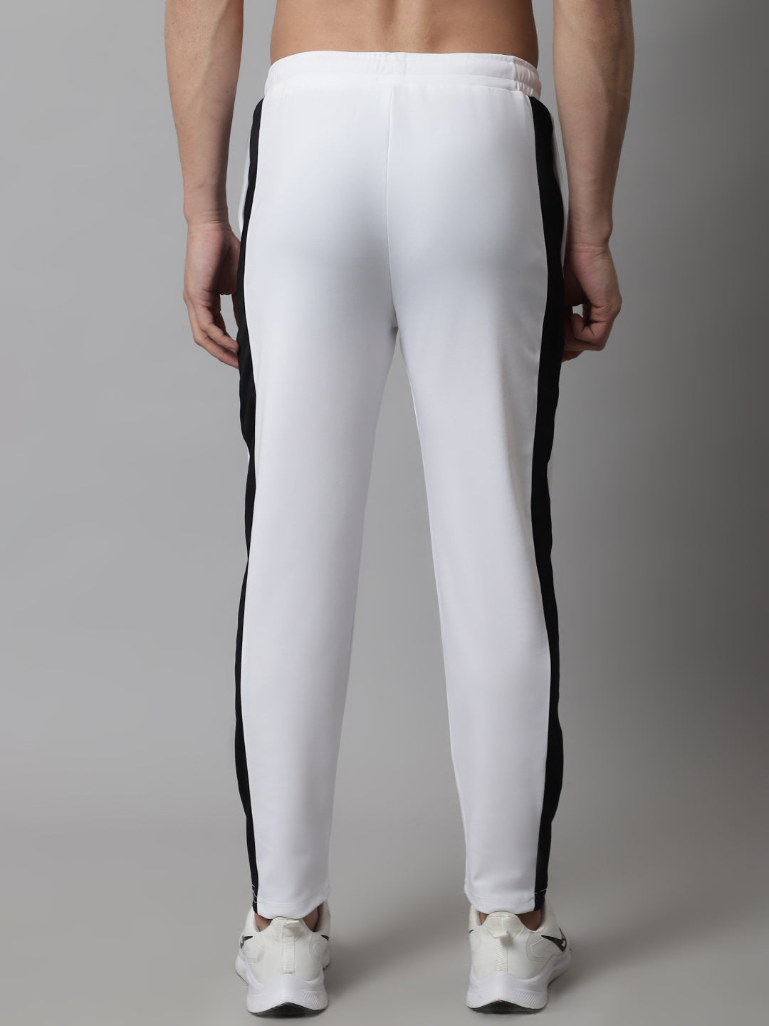 Jainish Men's White and Black Striped Streachable Lycra Trackpants - Swadesiicart