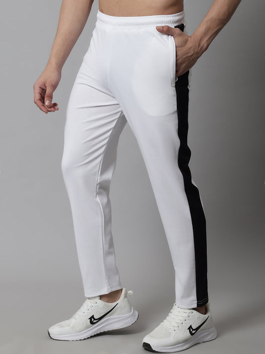 Jainish Men's White and Black Striped Streachable Lycra Trackpants - Swadesiicart
