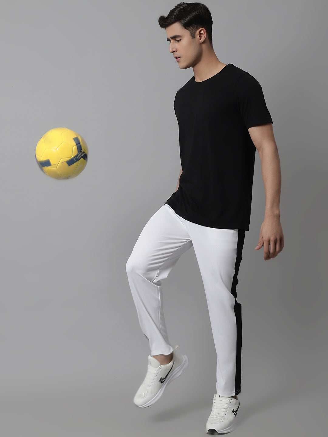 Jainish Men's White and Black Striped Streachable Lycra Trackpants - Swadesiicart