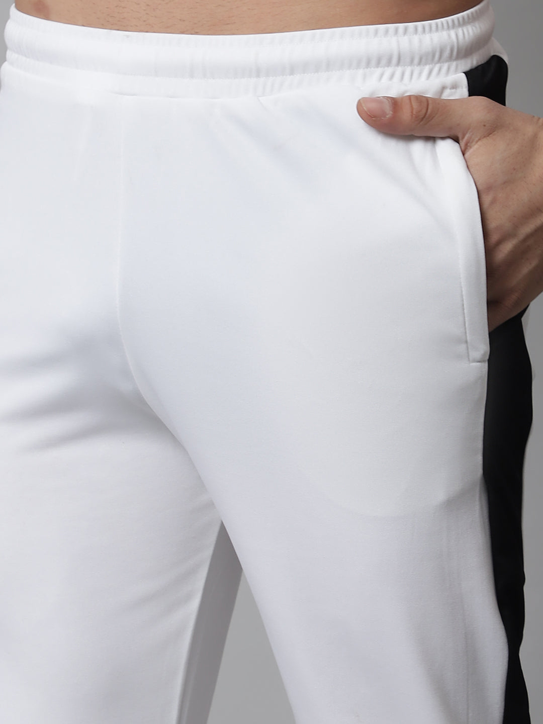 Jainish Men's White and Black Striped Streachable Lycra Trackpants - Swadesiicart
