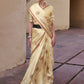 Buttermilk Beige Pure Satin Zari Weaving Wedding Festive Saree - Emponline | Swadesiicart