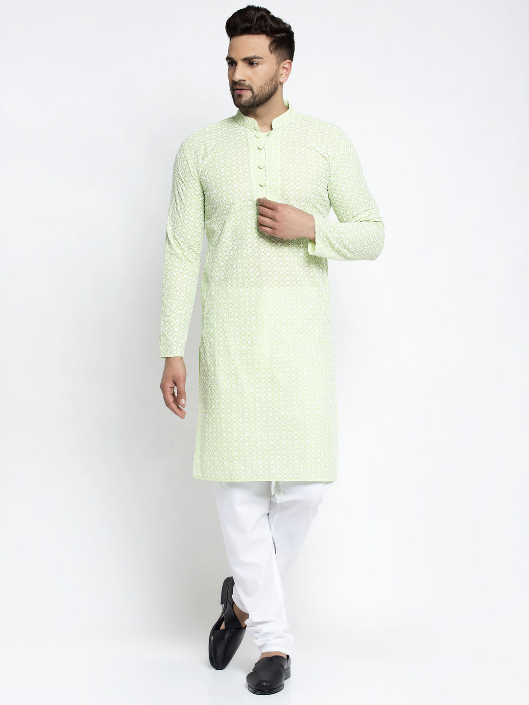 Jompers Men's Dark-Green Embroidered Kurta Only | Swadesiicart