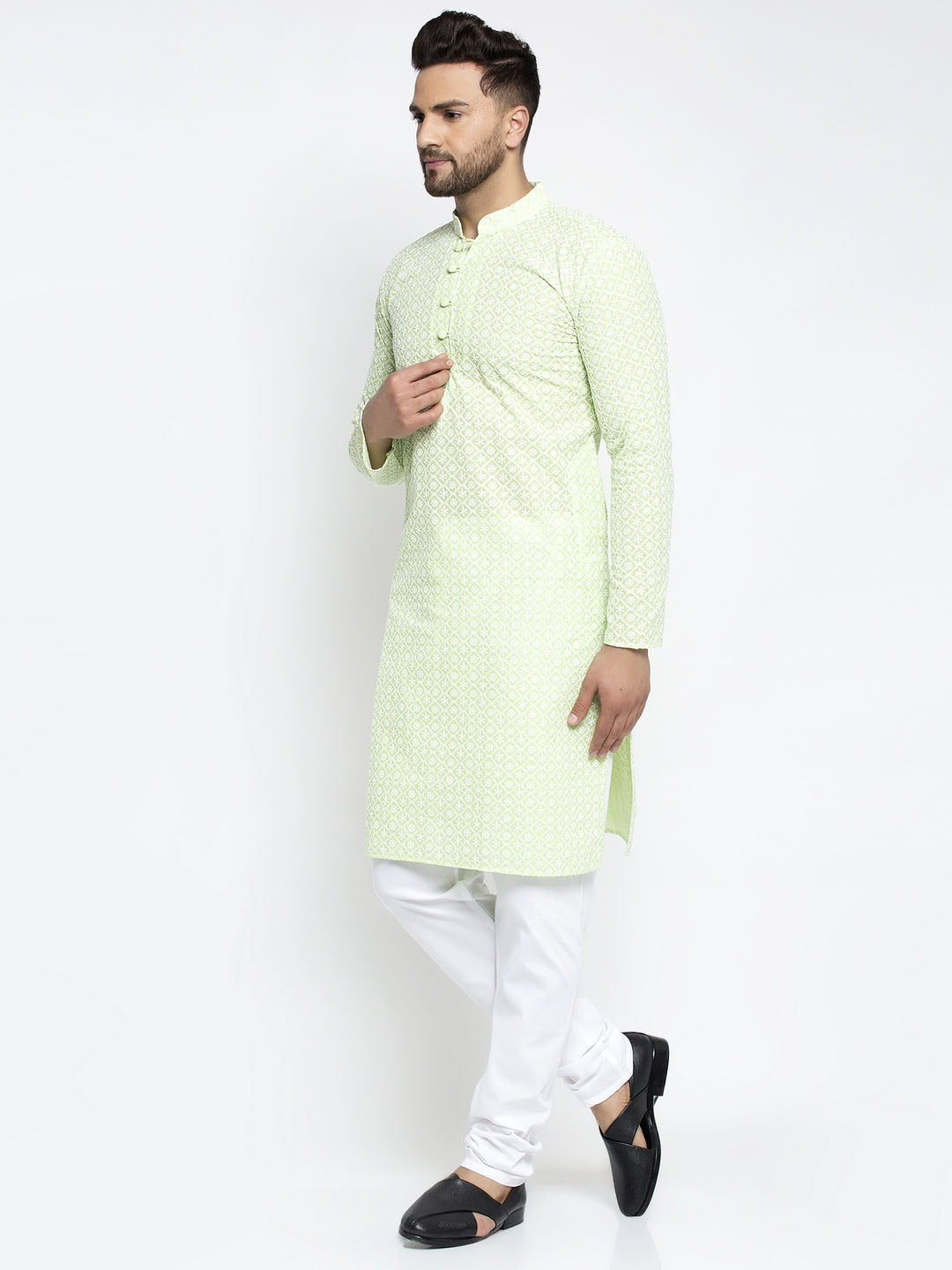 Jompers Men's Dark-Green Embroidered Kurta Payjama Sets | Swadesiicart