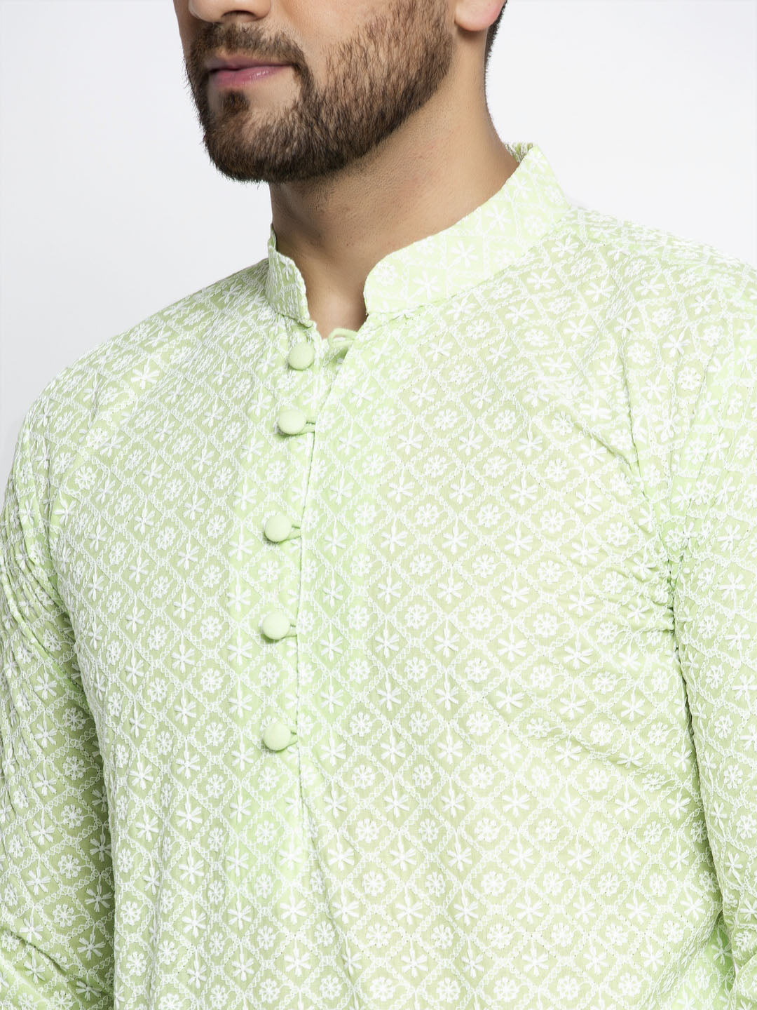 Jompers Men's Dark-Green Embroidered Kurta Only | Swadesiicart