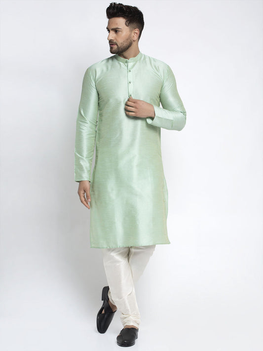 Jompers Men's Green Solid Dupion Silk Kurta Payjama Set | Swadesiicart