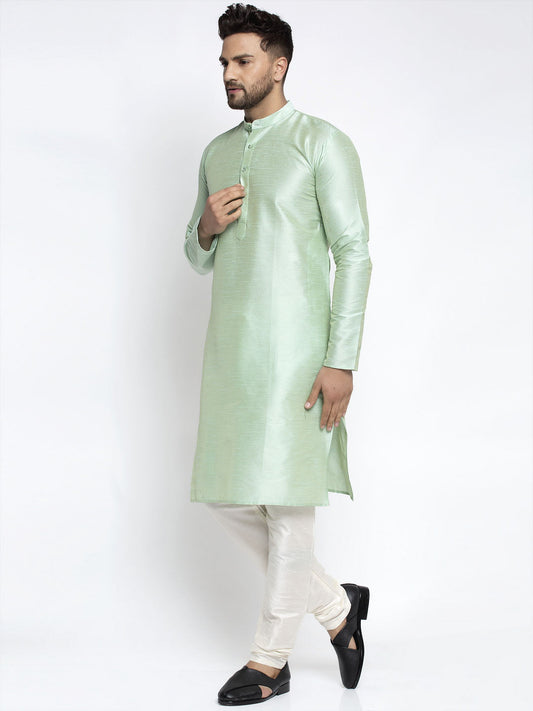Jompers Men's Green Solid Dupion Silk Kurta Only | Swadesiicart