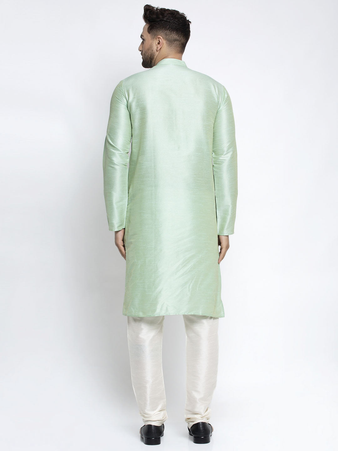 Jompers Men's Green Solid Dupion Silk Kurta Payjama Set | Swadesiicart