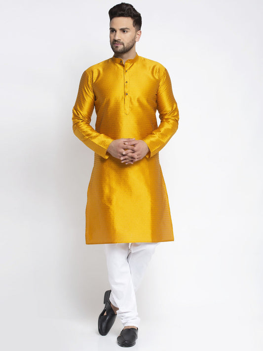 Jompers Men Yellow & White Woven Design Kurta with Pyjamas | Swadesiicart