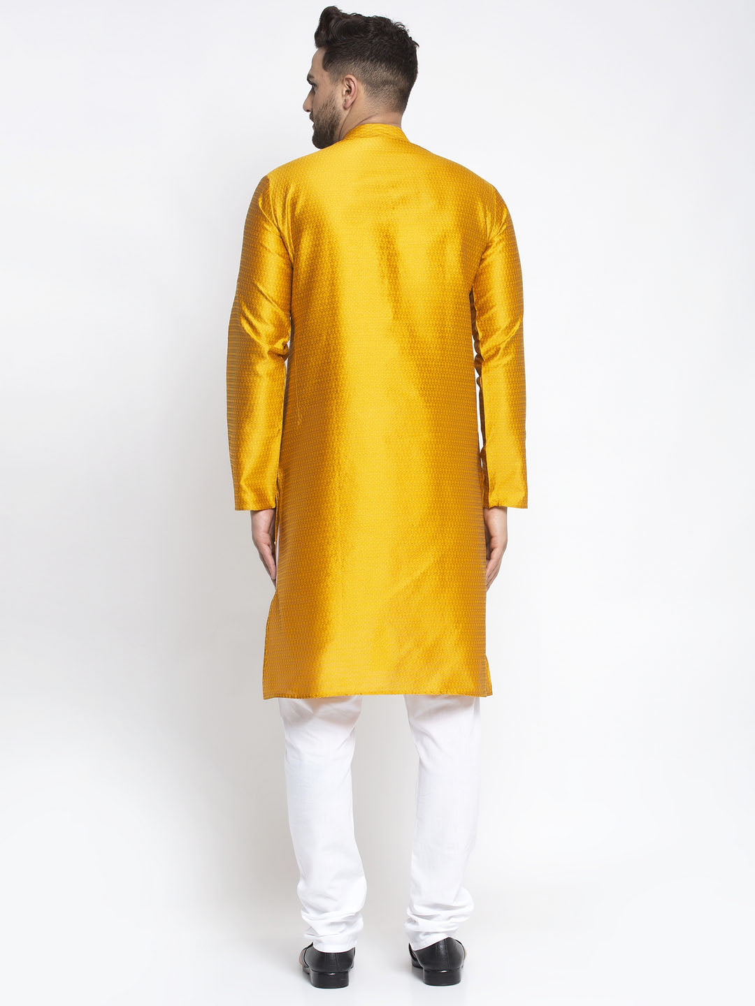 Jompers Men Yellow & White Woven Design Kurta with Pyjamas | Swadesiicart